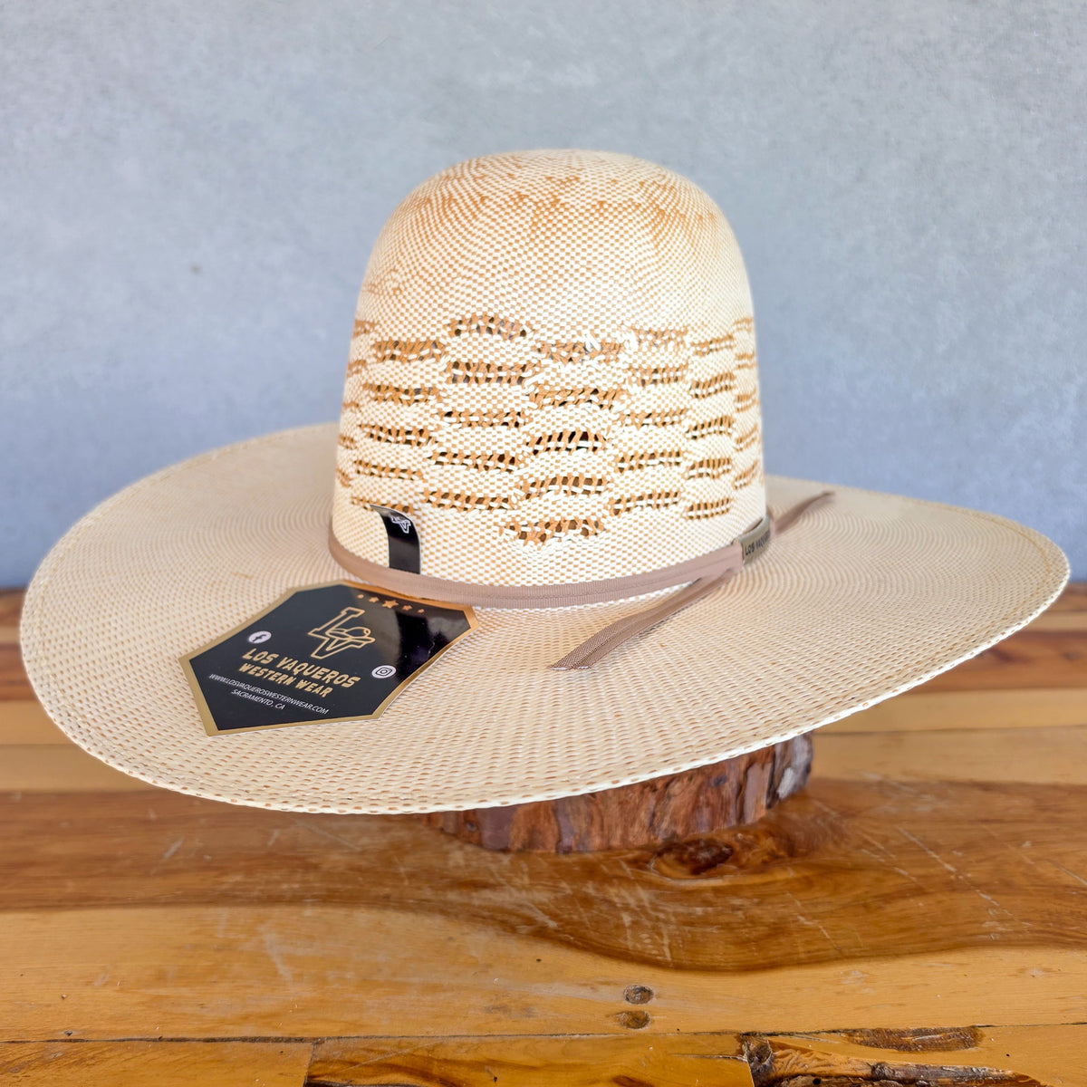 Los Vaqueros Straw Hat Open Regular Crown Bangora Barbed Wire Natural Copper