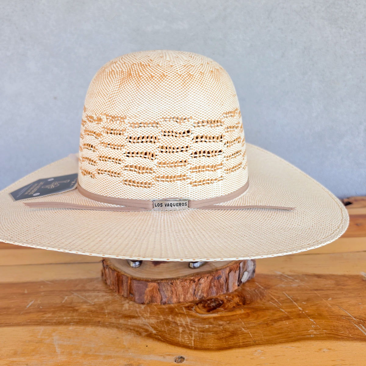 Los Vaqueros Straw Hat Open Regular Crown Bangora Barbed Wire Natural Copper