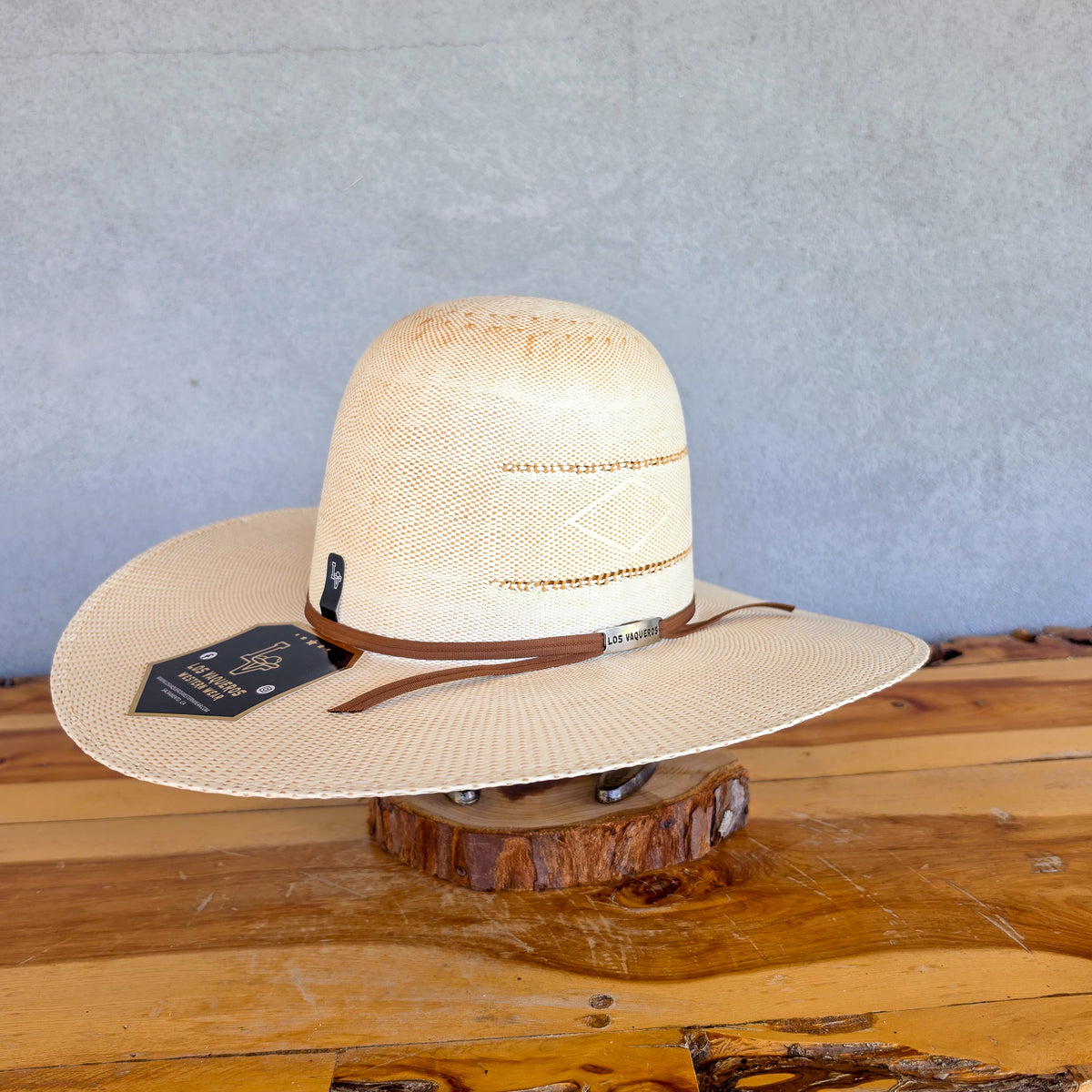 Los Vaqueros Straw Hat Open Regular Crown Bangora Navajo Natural Copper