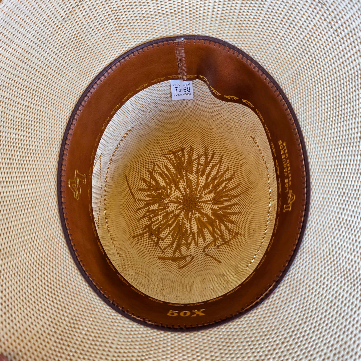 Los Vaqueros Straw Hat Open Regular Crown Bangora Navajo Natural Copper