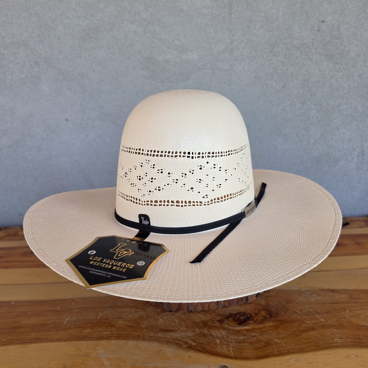 Los Vaqueros Straw Hat Open Regular Crown Bangora Stars Snow White