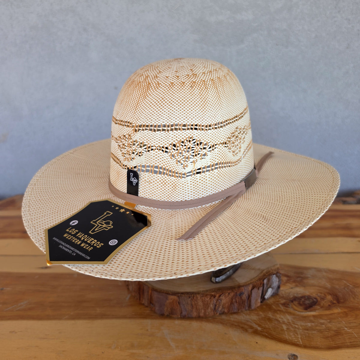 Los Vaqueros Kids Straw Hat Open Regular Crown Bangora Stars White Copper