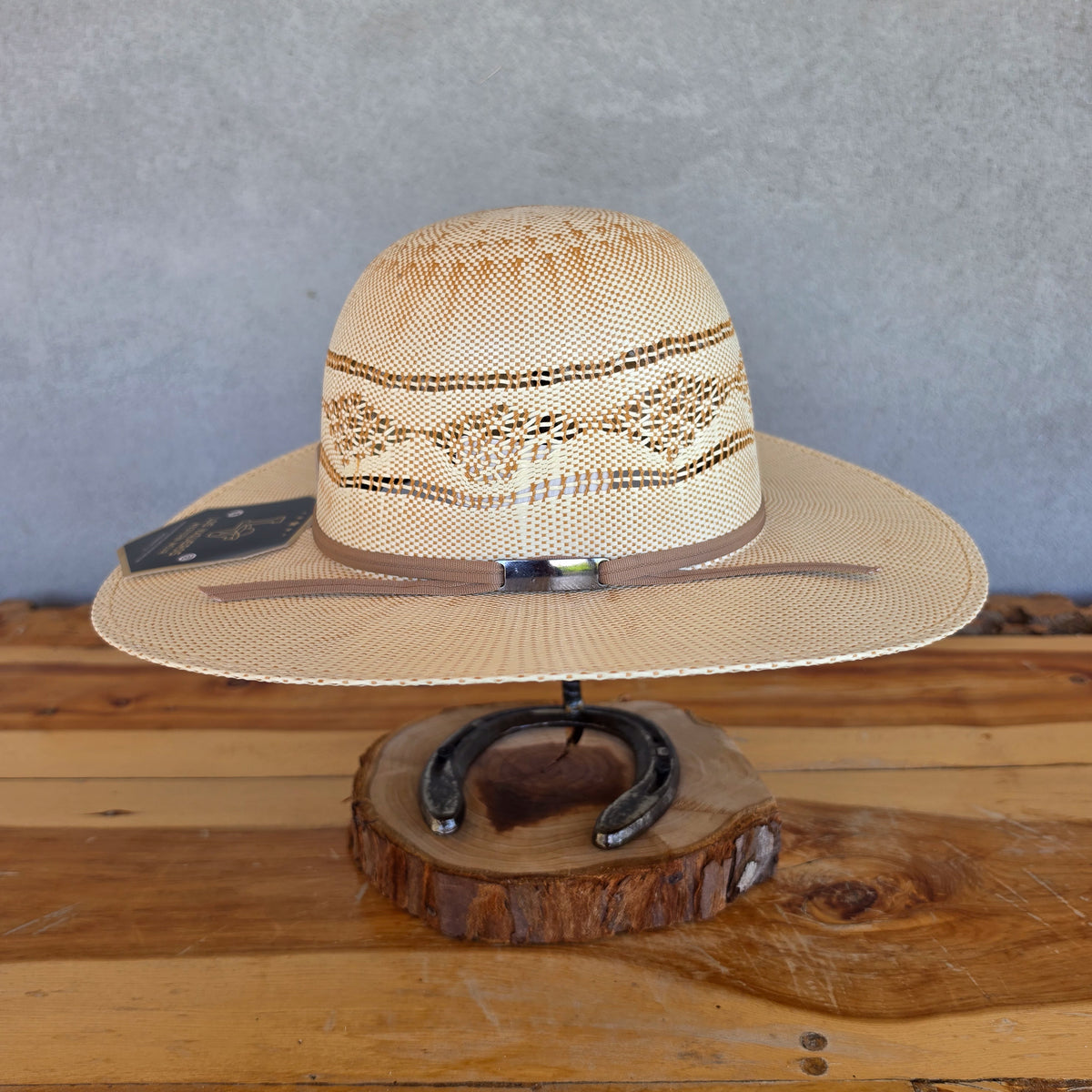 Los Vaqueros Kids Straw Hat Open Regular Crown Bangora Stars White Copper