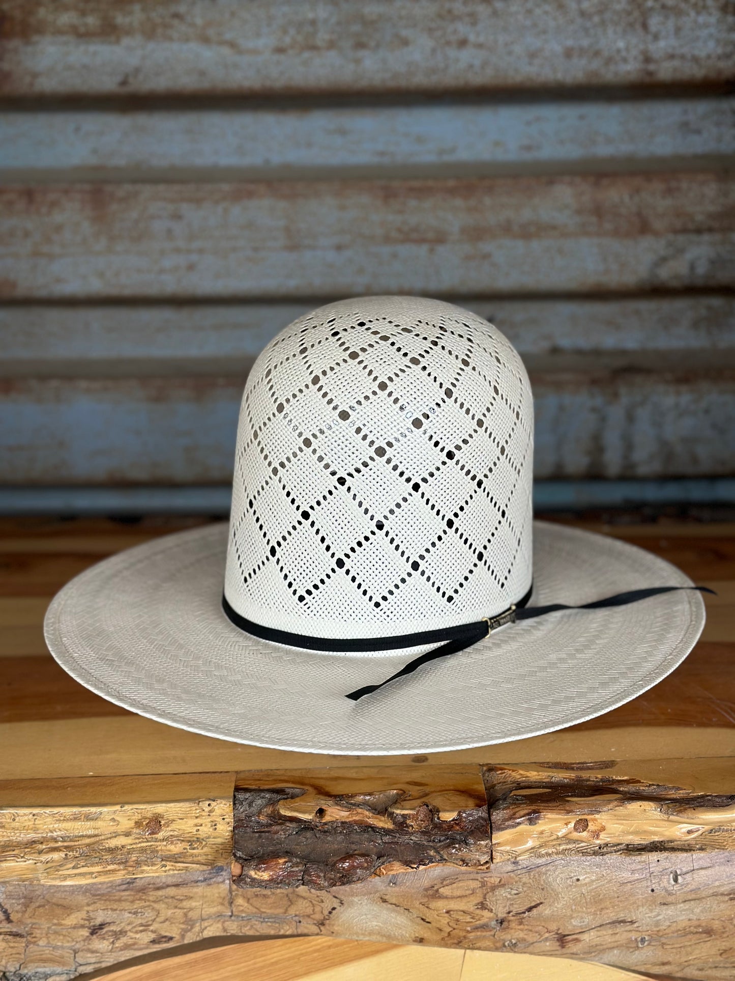 Los Vaqueros Straw Hat Tall Crown Patchwork White
