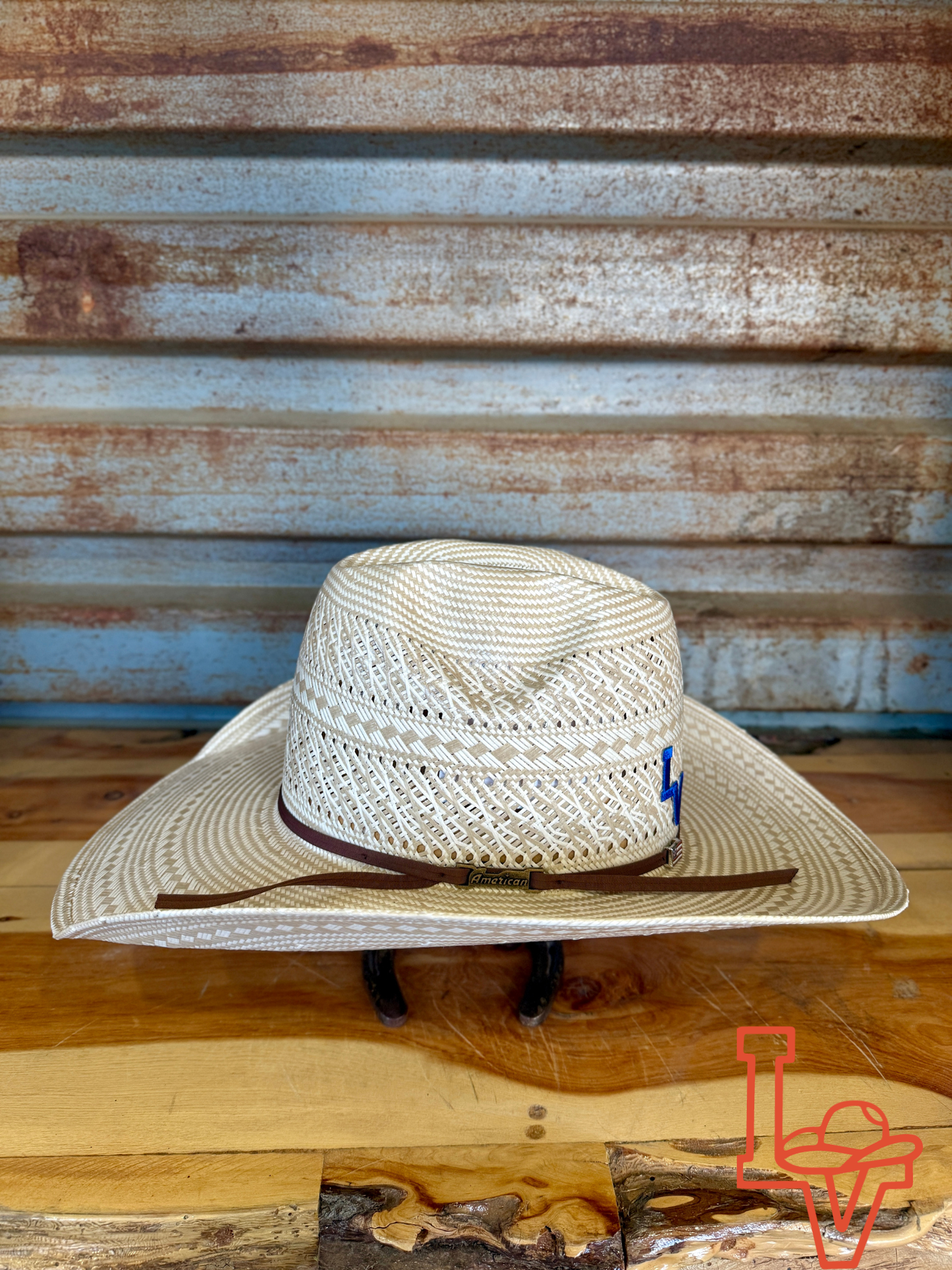 American Hat Company Straw Hat Regular Crown Double Weave Tan White