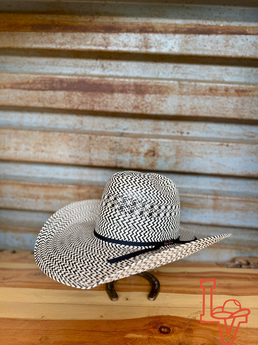American Hat Company Straw Hat Regular Crown Zig Zag Black White