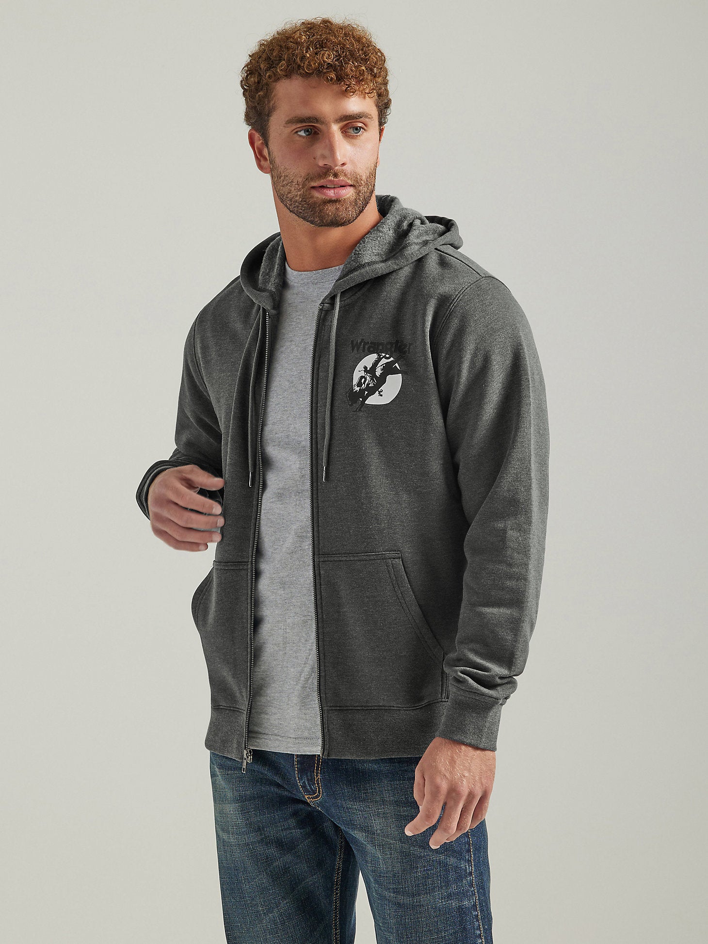 Men's Wrangler Back Graphic Logo Full Zip Hoodie In Graphite