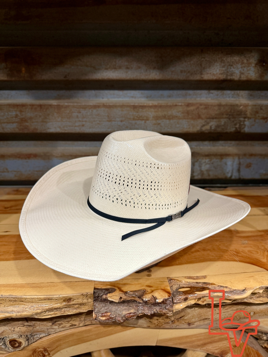 American Hat Company Straw Hat Regular Crown Three Rows White