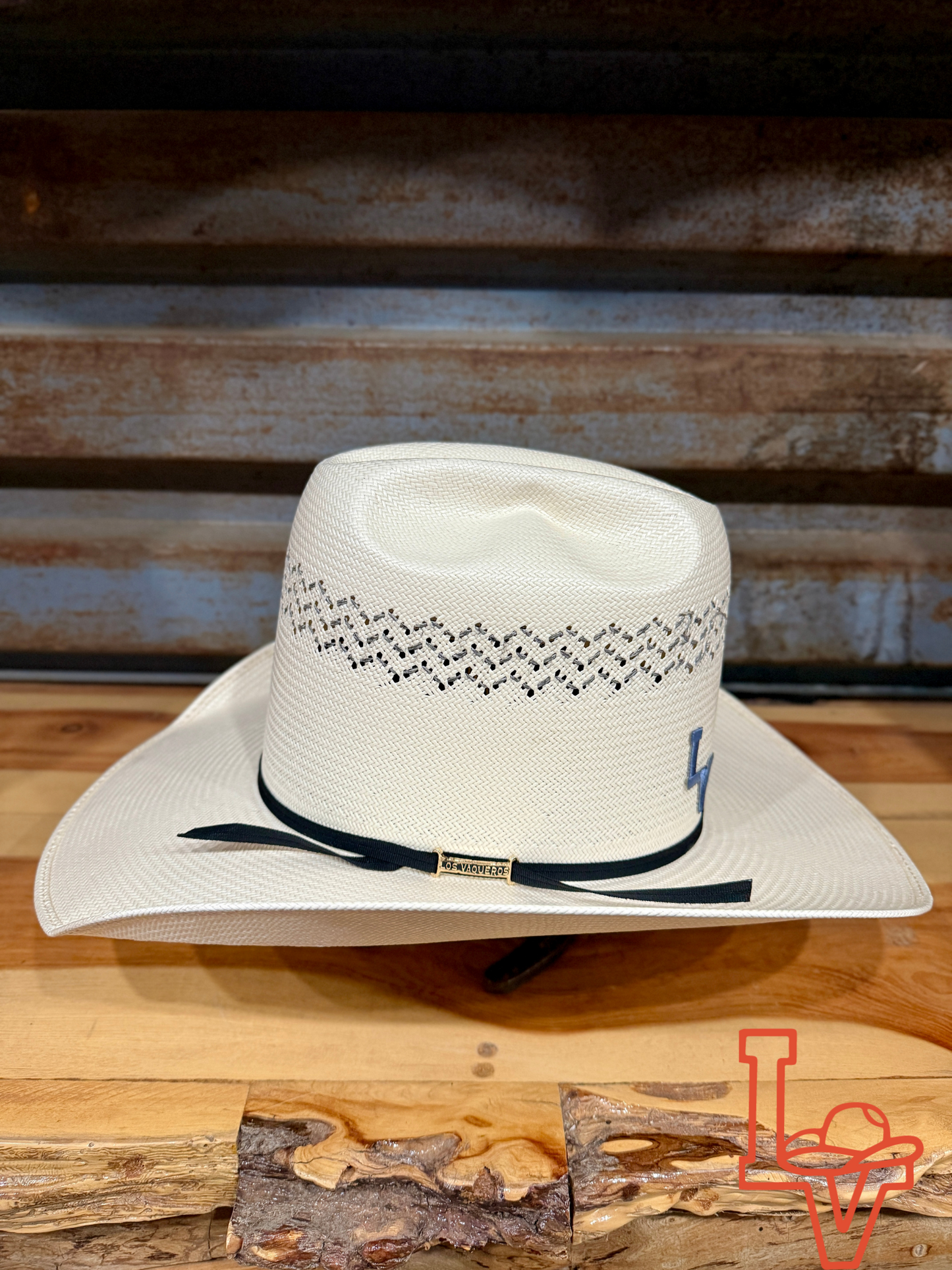Los Vaqueros Straw Hat Tall Crown Paved Road White