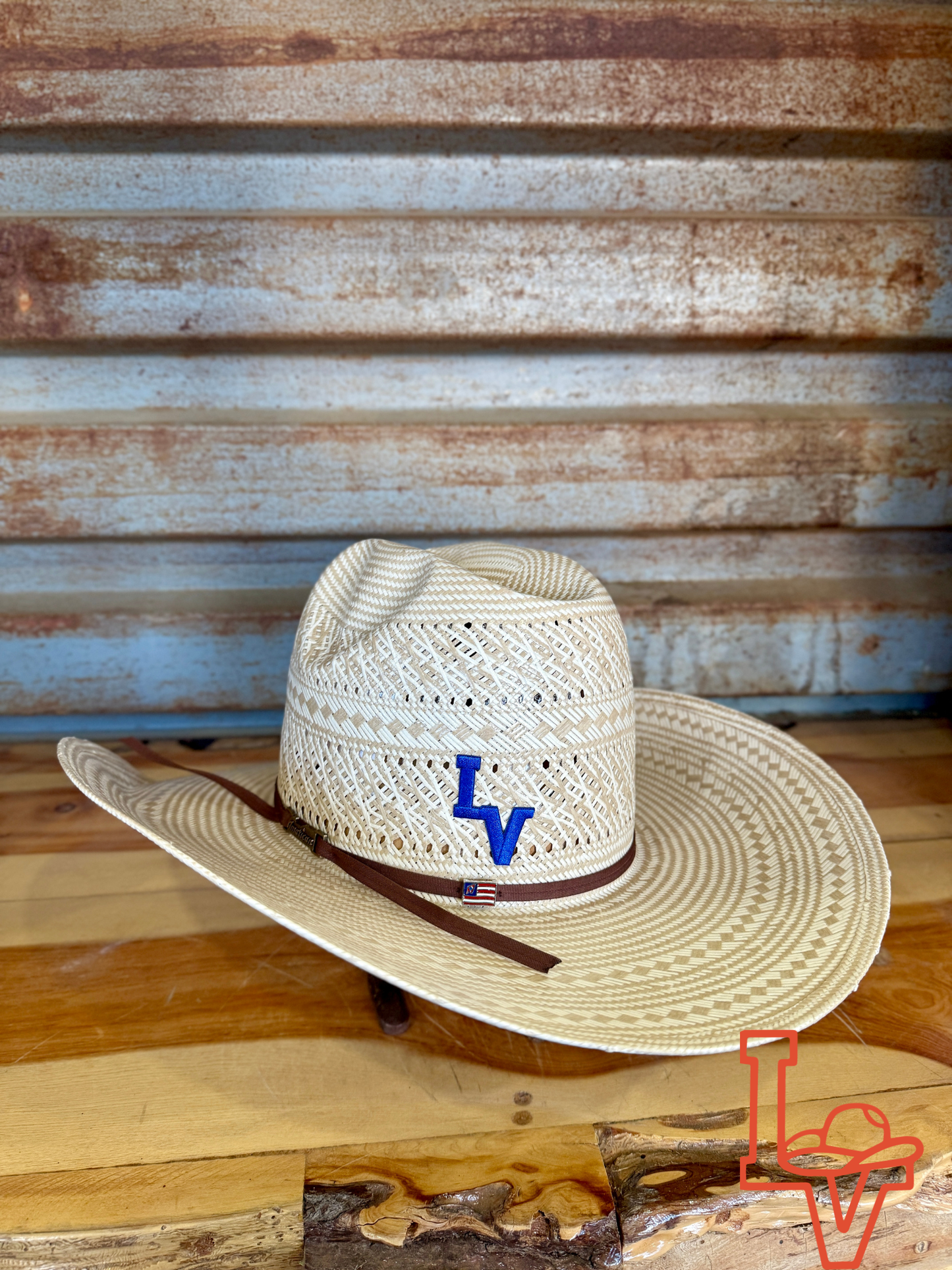 American Hat Company Straw Hat Regular Crown Double Weave Tan White