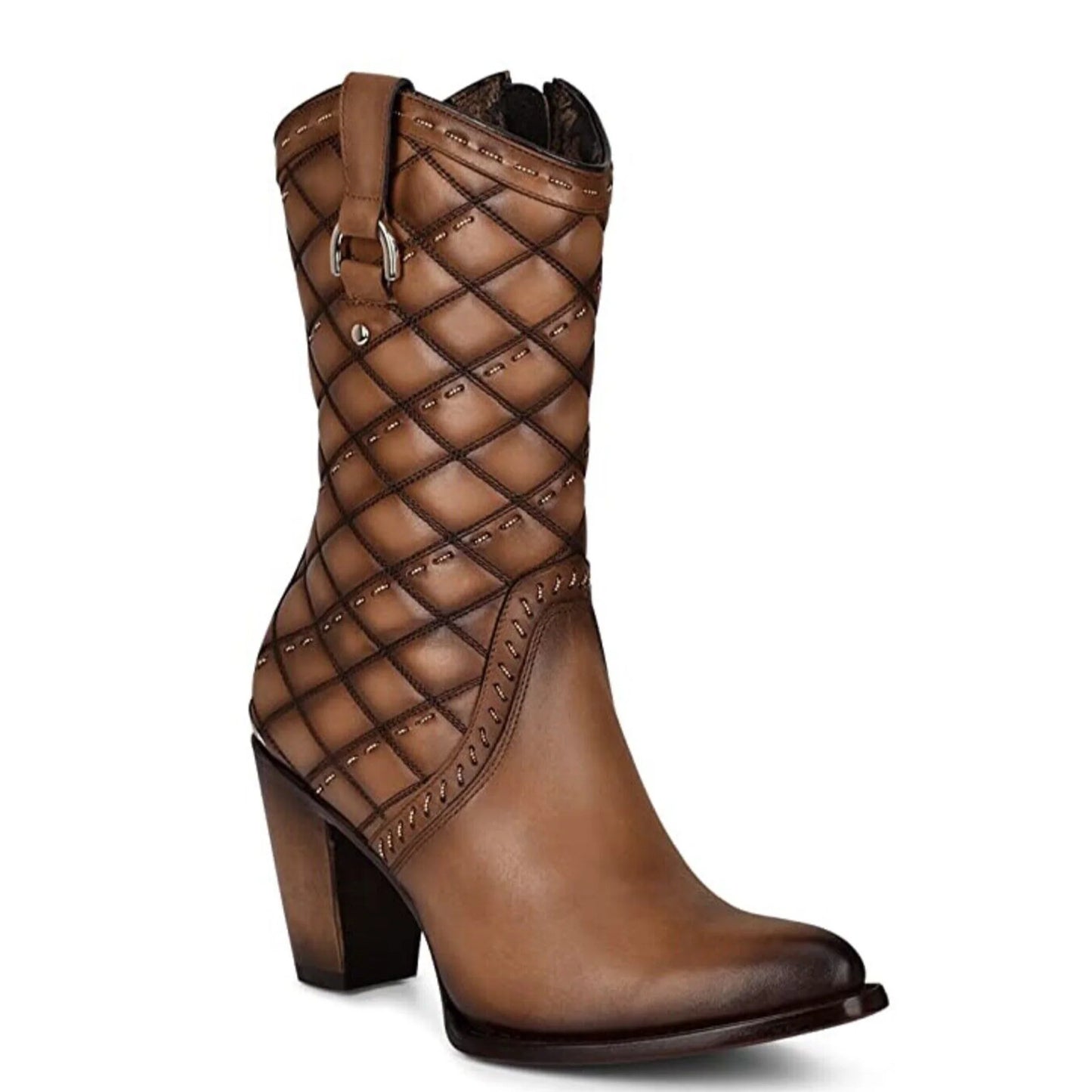 Cuadra Ladies Brown Embroidery And WOven Round Toe Boots