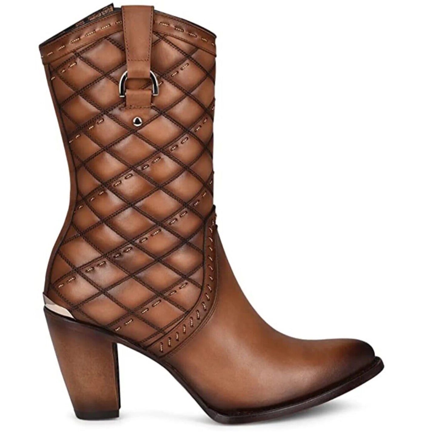 Cuadra Ladies Brown Embroidery And WOven Round Toe Boots