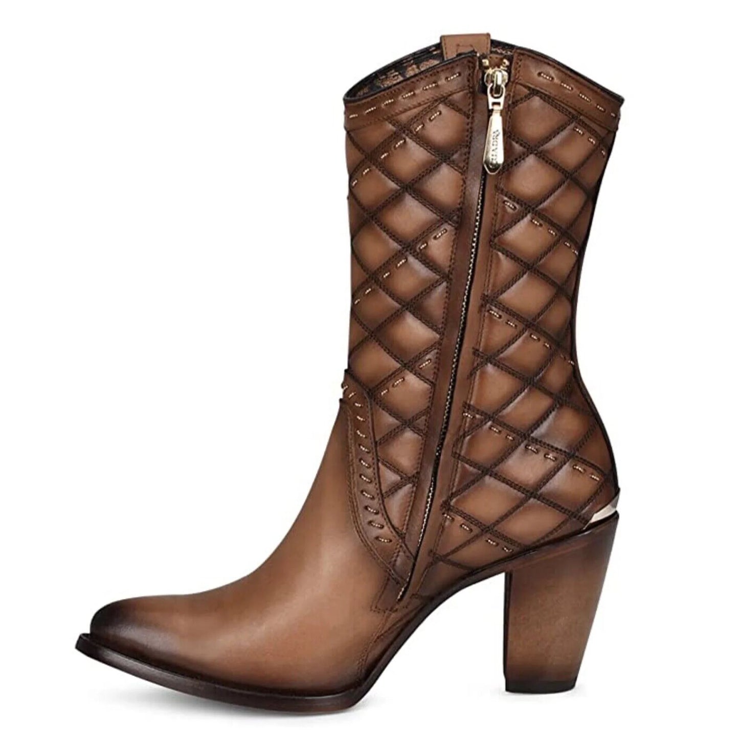 Cuadra Ladies Brown Embroidery And WOven Round Toe Boots