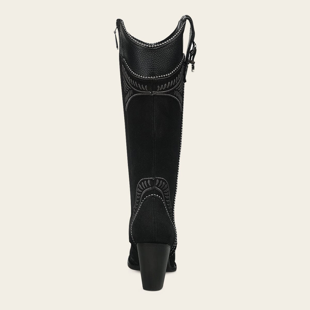 Cuadra Ladies Nubuck Black Embroidery Round Toe Tall Boot CC357