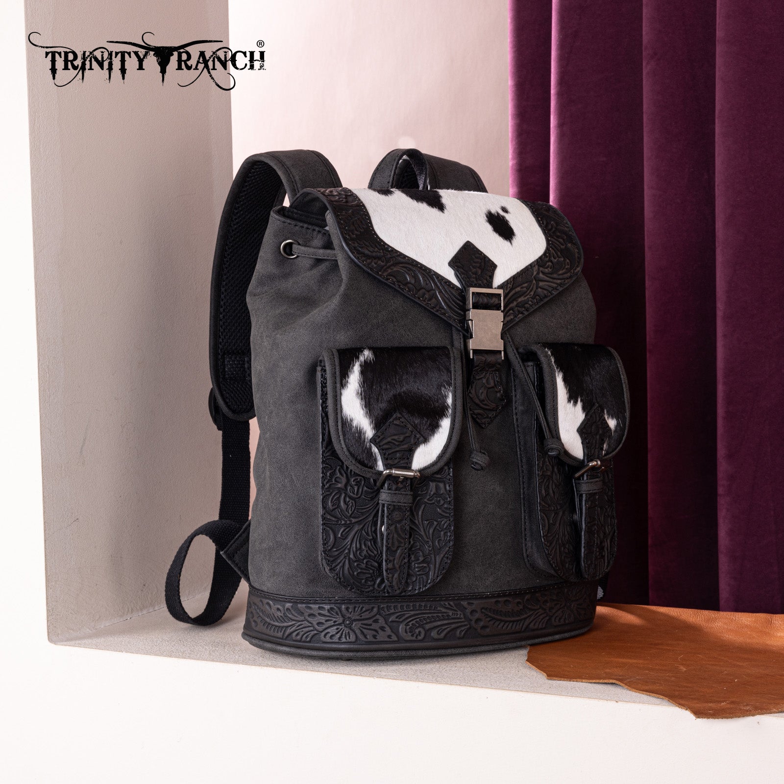 Trinity Ranch Genuine Hair-on Cowhide Tooled Backpack