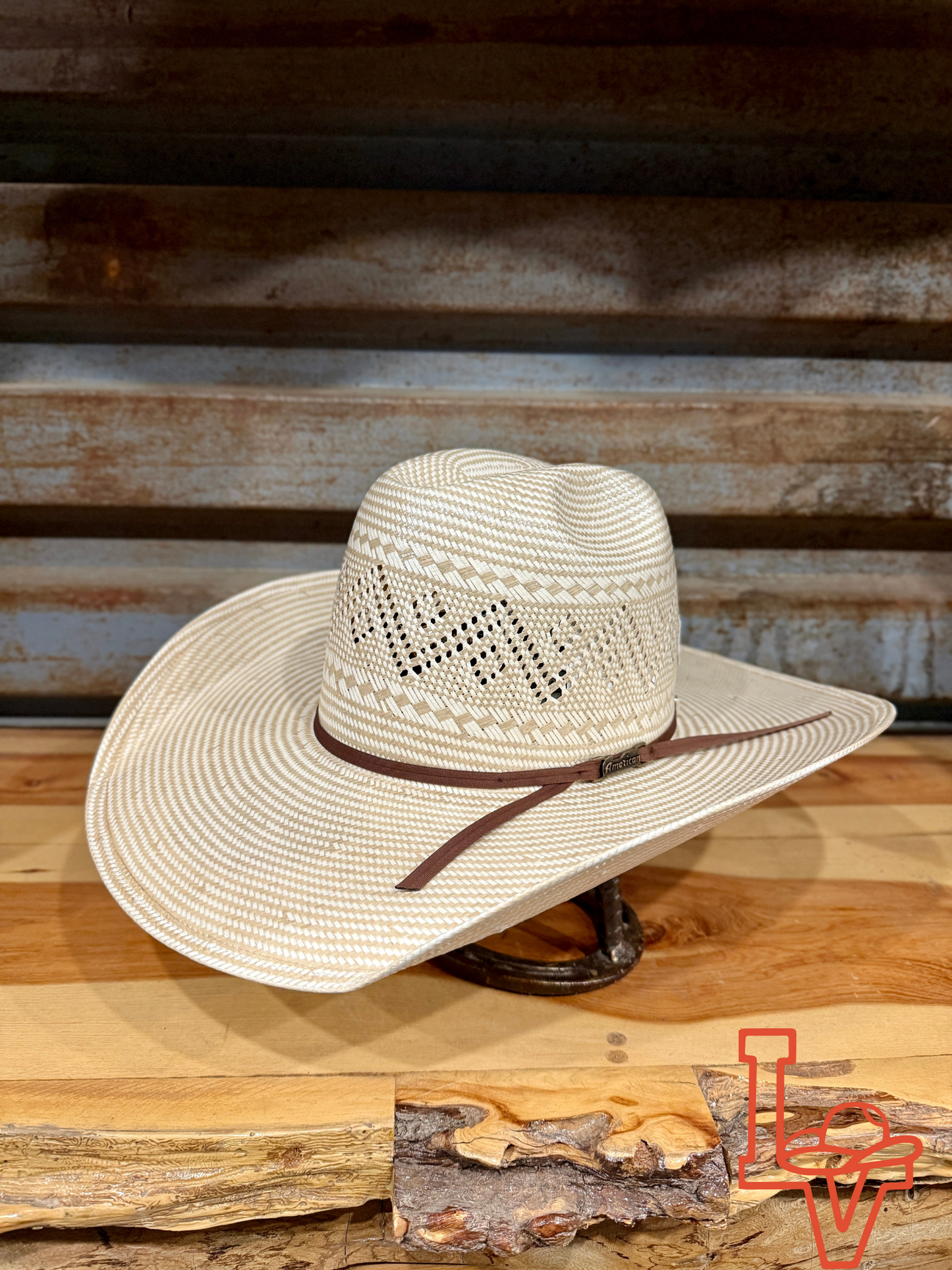 American Hat Company Straw Hat Regular Crown Shooting Stars Tan White