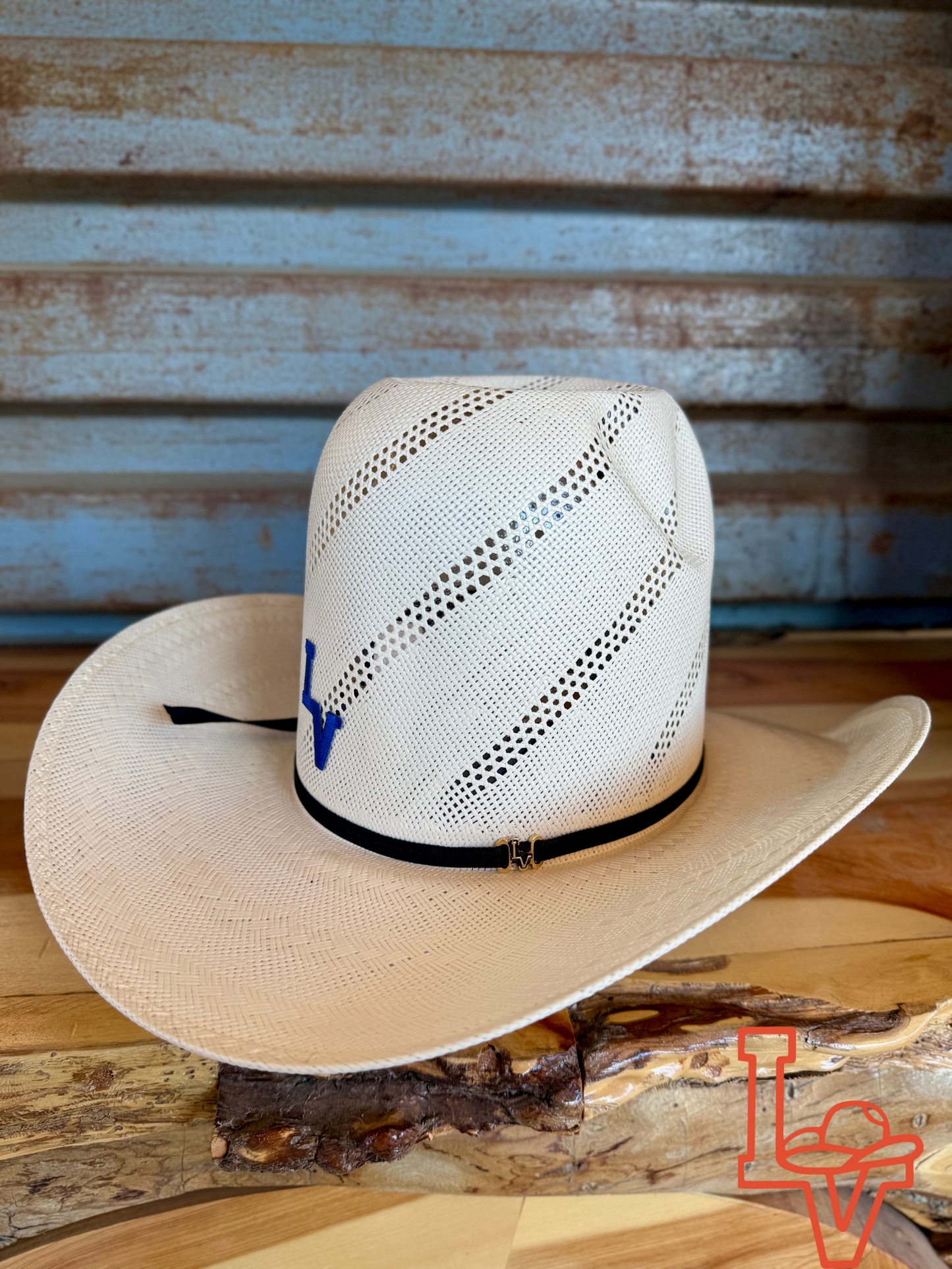 Los Vaqueros Straw Hat Tall Crown Swirl White