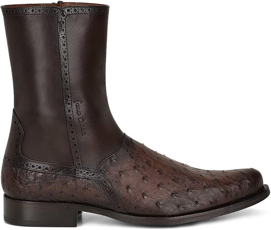 Cuadra Men's  Ostrich and Calf Dress Boot in Black