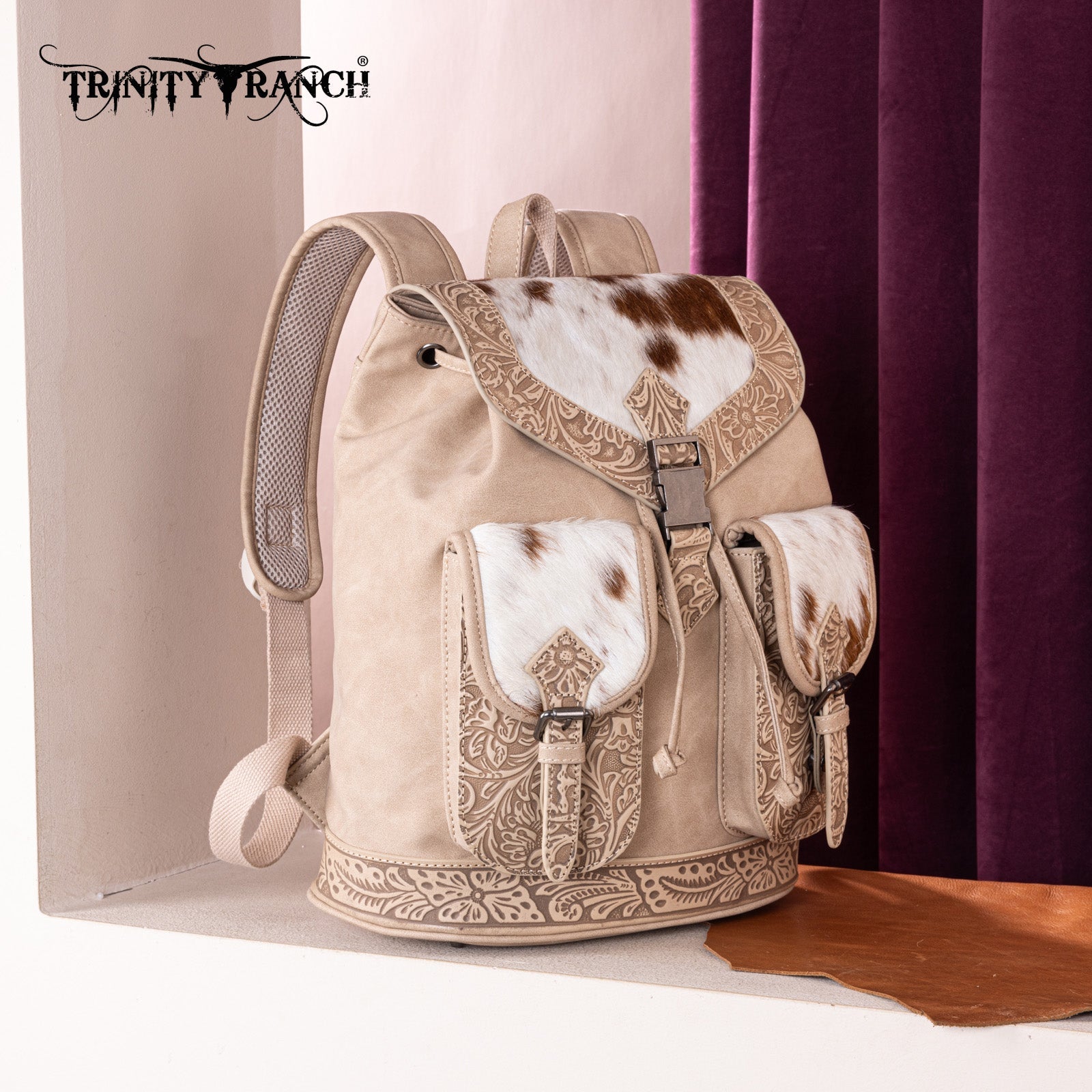 Trinity Ranch Genuine Hair-on Cowhide Tooled Backpack Tan – Los