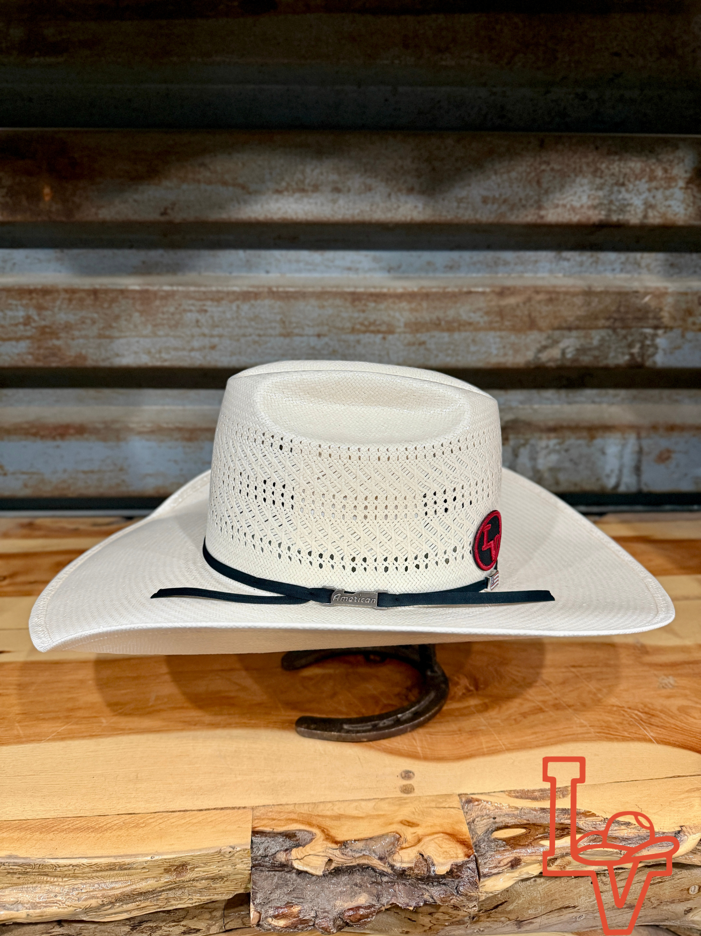 American Hat Company Straw Hat Regular Crown Three Rows White