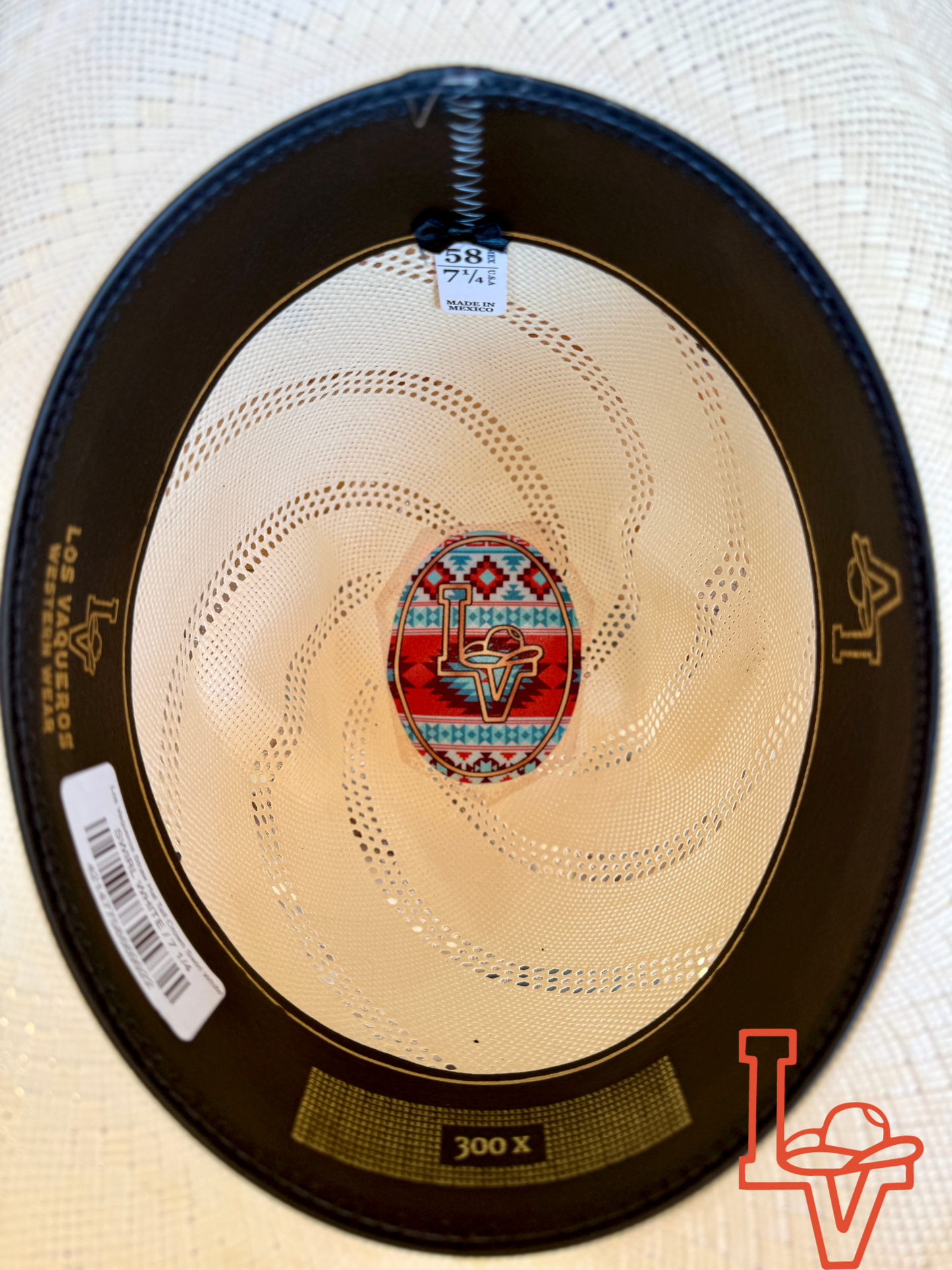 Los Vaqueros Straw Hat Tall Crown Swirl White