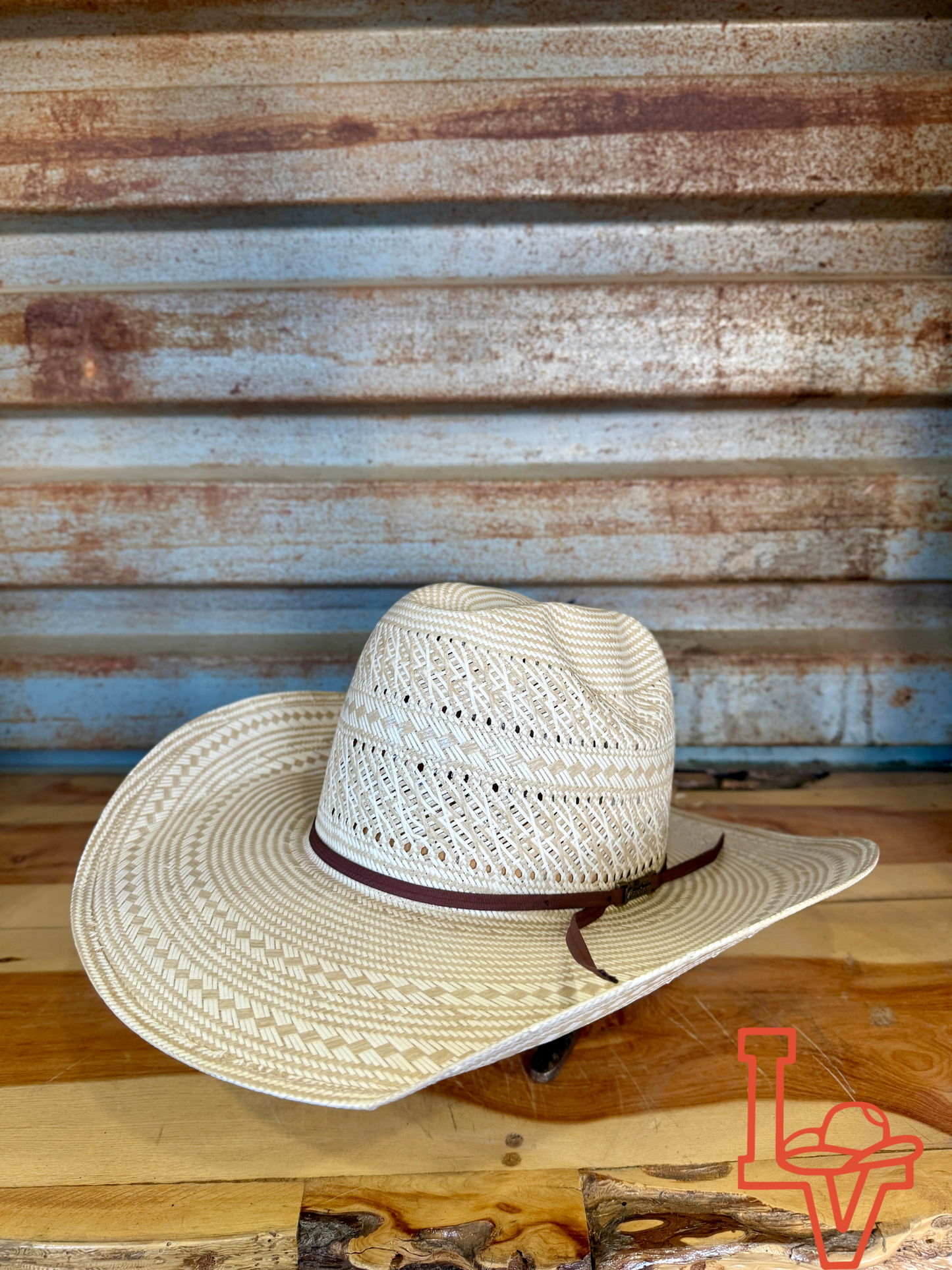 American Hat Company Straw Hat Regular Crown Double Weave Tan White