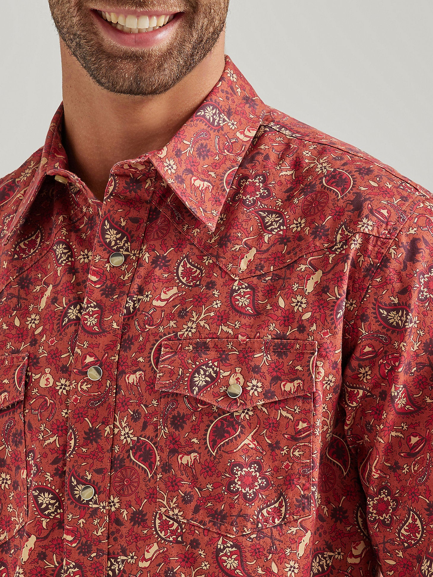 men's terracotta dress shirt Axel's Ranger Denim Snap Shirt In Terracotta, Terracotta / L