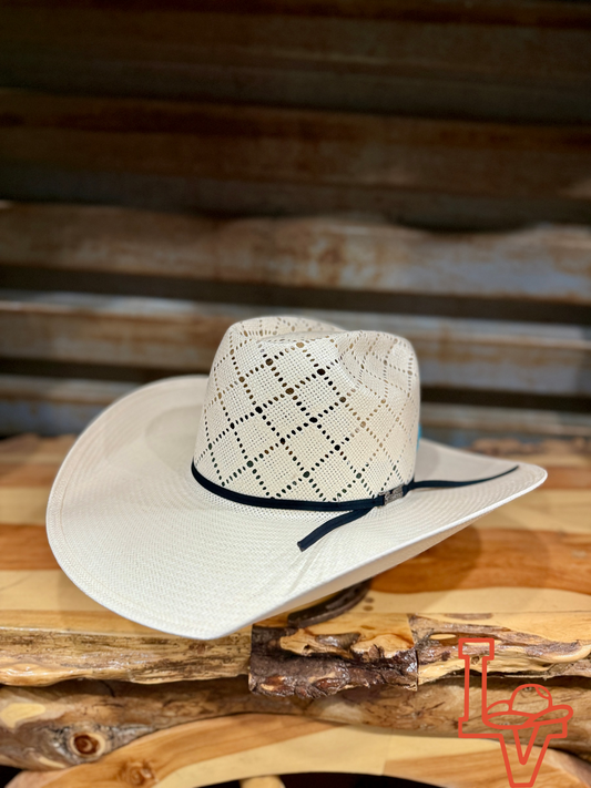 American Hat Company Straw Hat Regular Crown Patchwork White