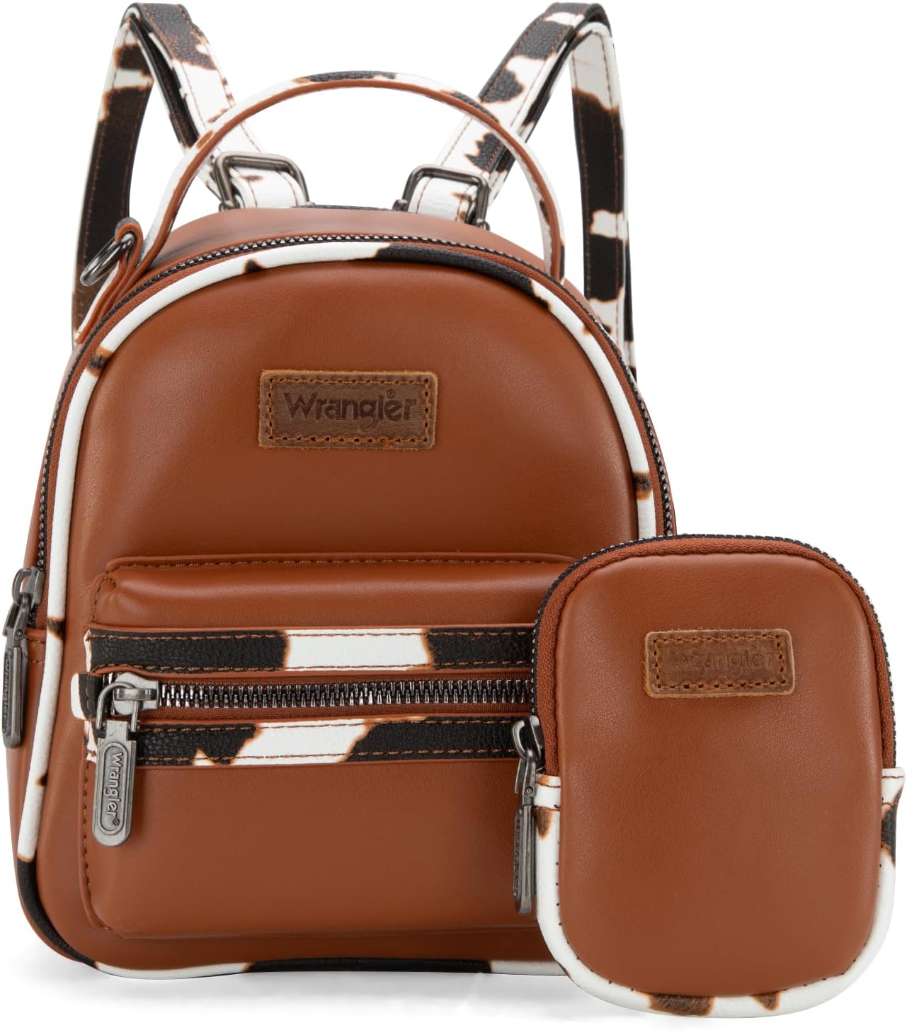 Wrangler Cow Print Trimmed Mini Backpack With Coin Pouch - Brown