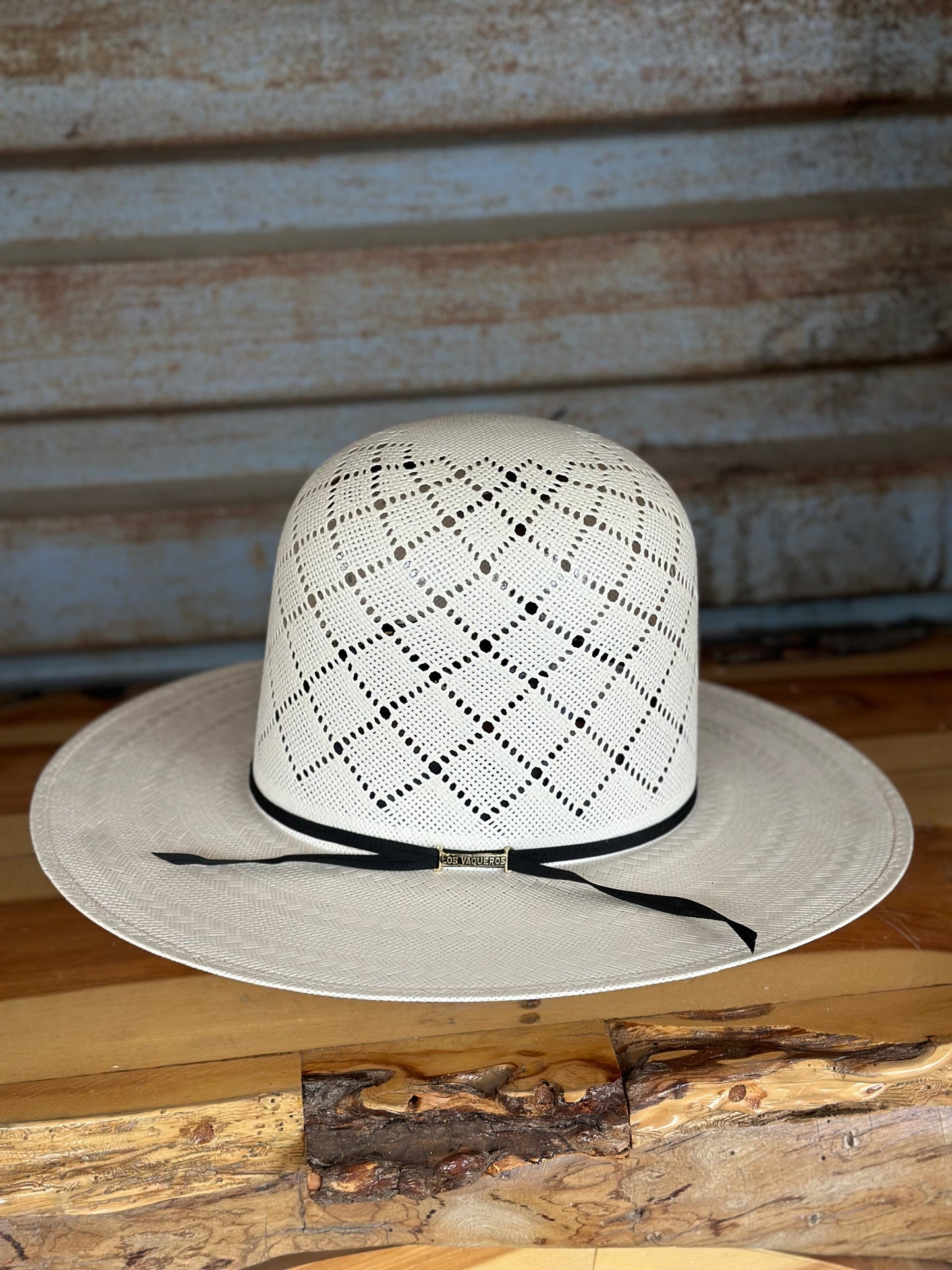Los Vaqueros Straw Hat Tall Crown Patchwork White