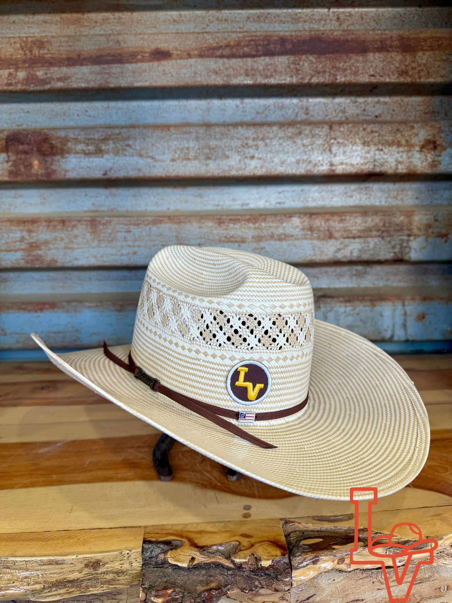American Hat Company Straw Hat Regular Crown Charol Tan White