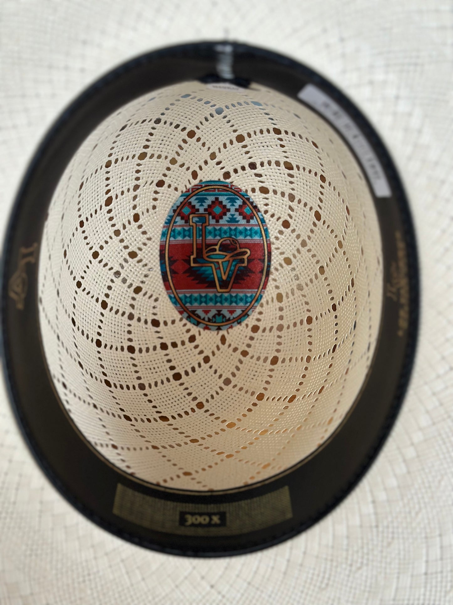 Los Vaqueros Straw Hat Tall Crown Patchwork White