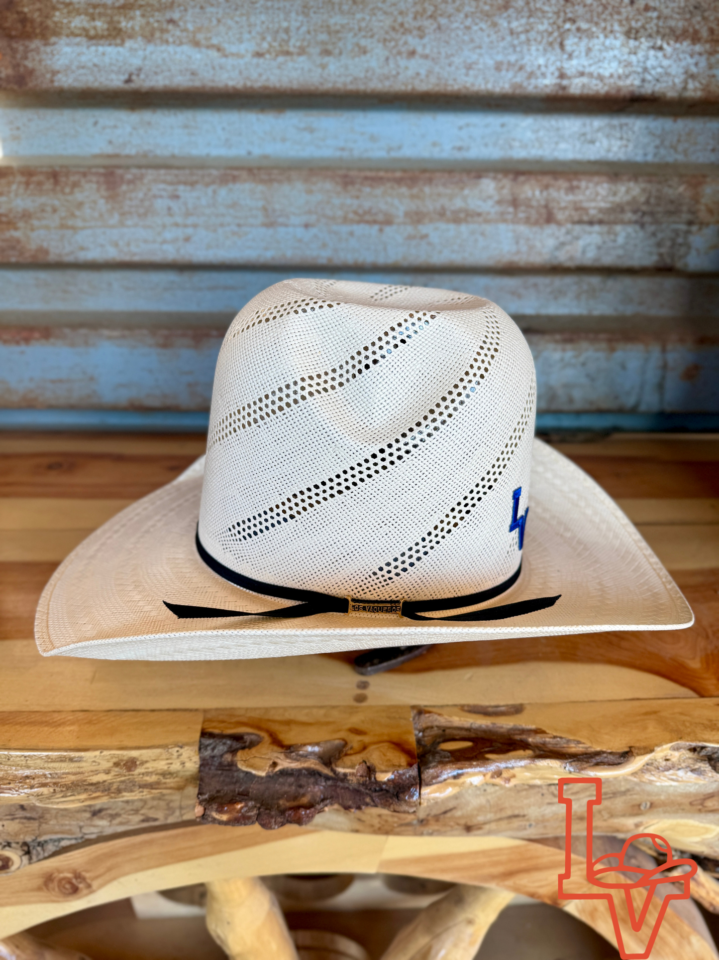 Los Vaqueros Straw Hat Tall Crown Swirl White