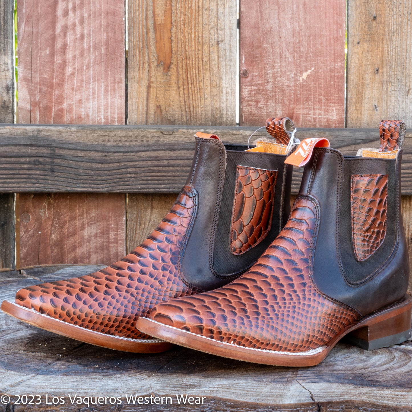 Siete Leguas Men's Soft Leather Phyton Imitation Rodeo Boot Coffee