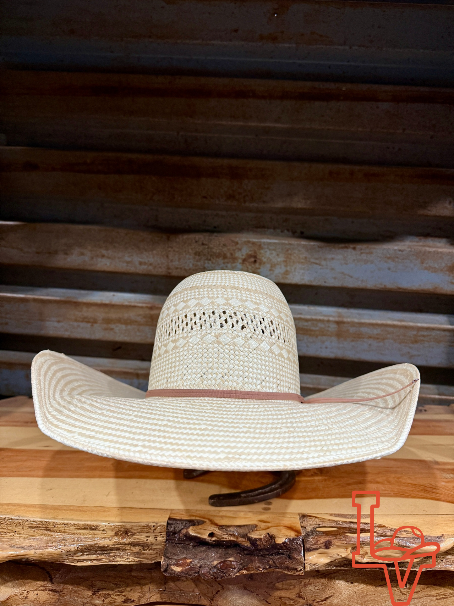 American Hat Company Straw Hat Regular Crown Poli Rope Tan White