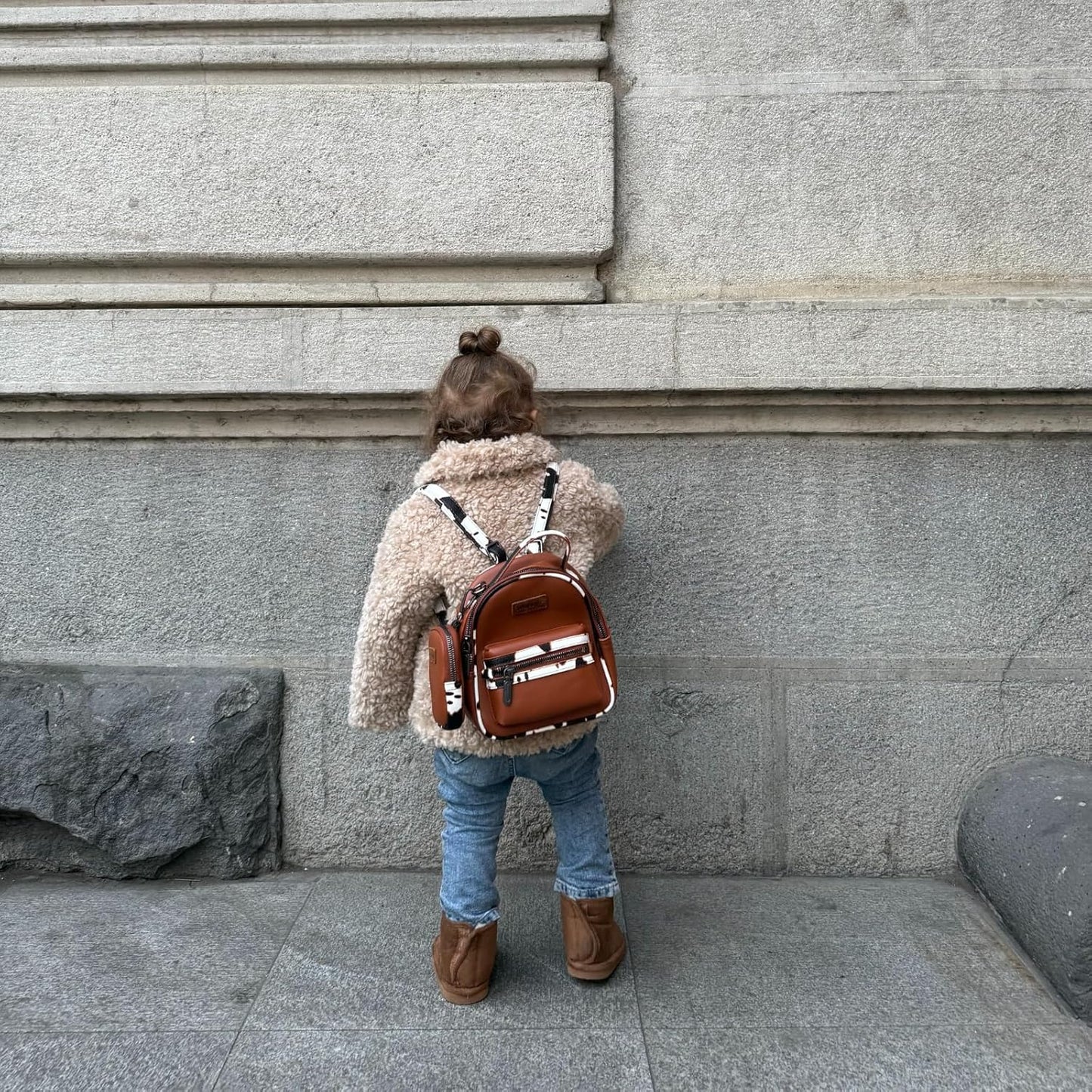 Wrangler Cow Print Trimmed Mini Backpack With Coin Pouch - Brown