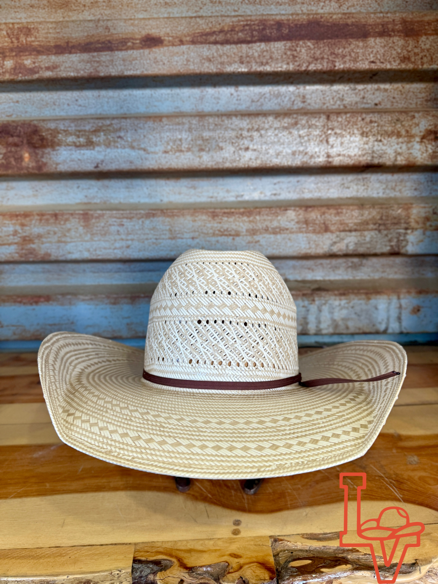 American Hat Company Straw Hat Regular Crown Double Weave Tan White