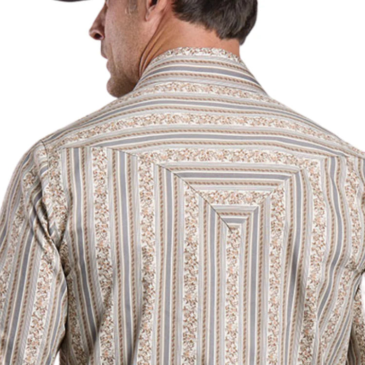 Stetson Men's Long Sleeve Frontier Wallpaper Western Shirt Brown