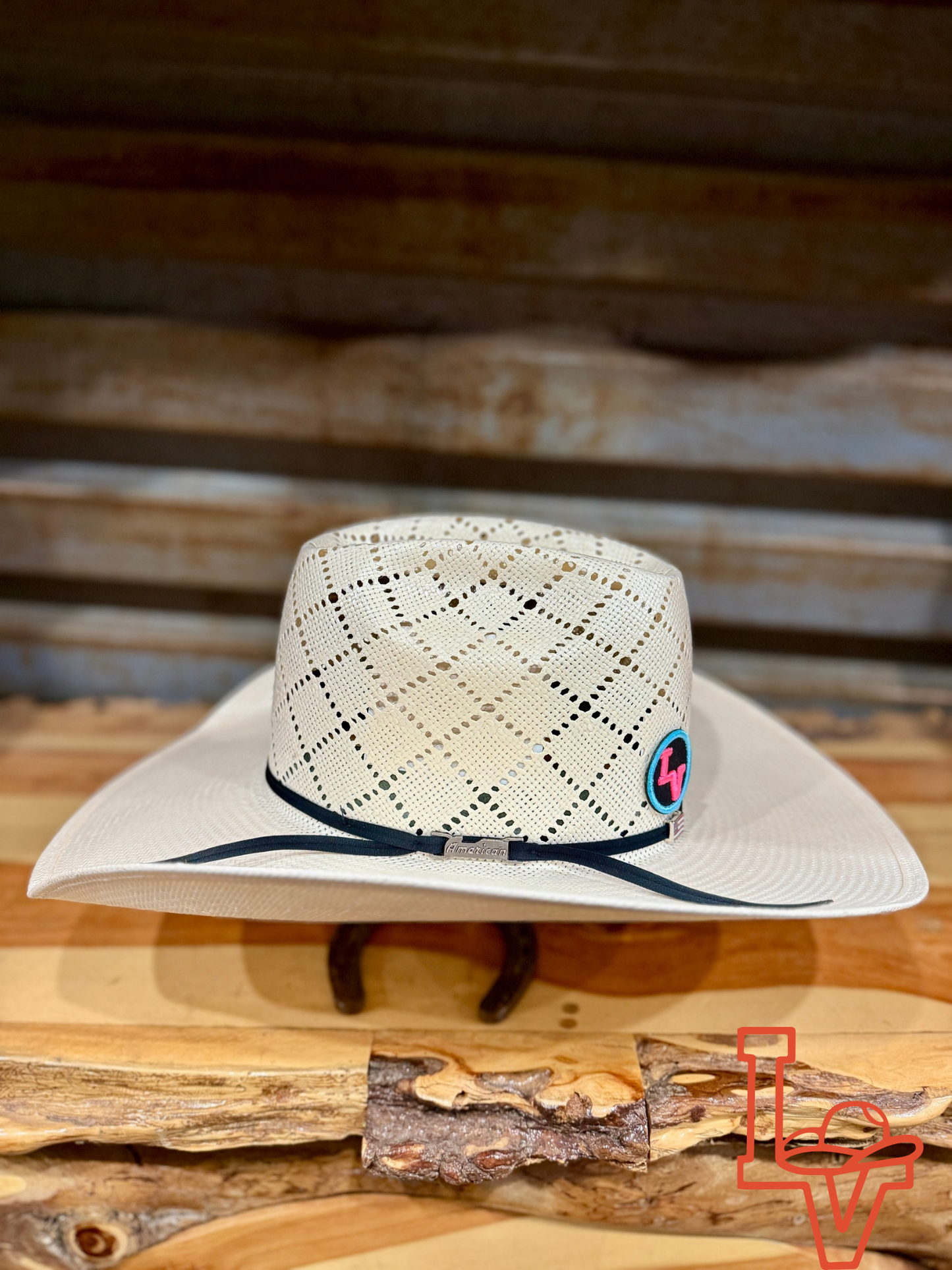 American Hat Company Straw Hat Regular Crown Patchwork White