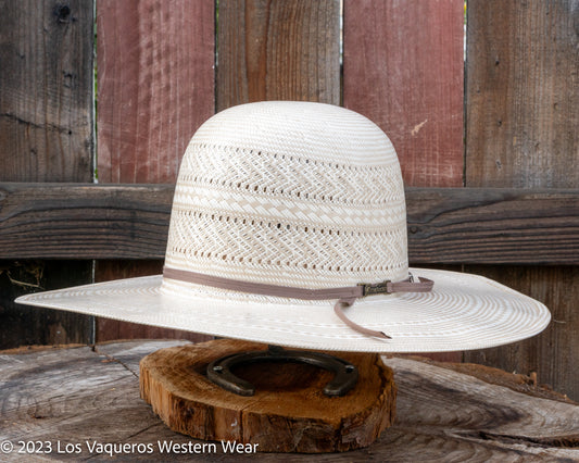 American Hat Company Straw Hat Regular Crown Double Weave Tan White