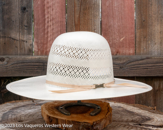 American Hat Company Straw Hat Regular Crown Two Rounds White