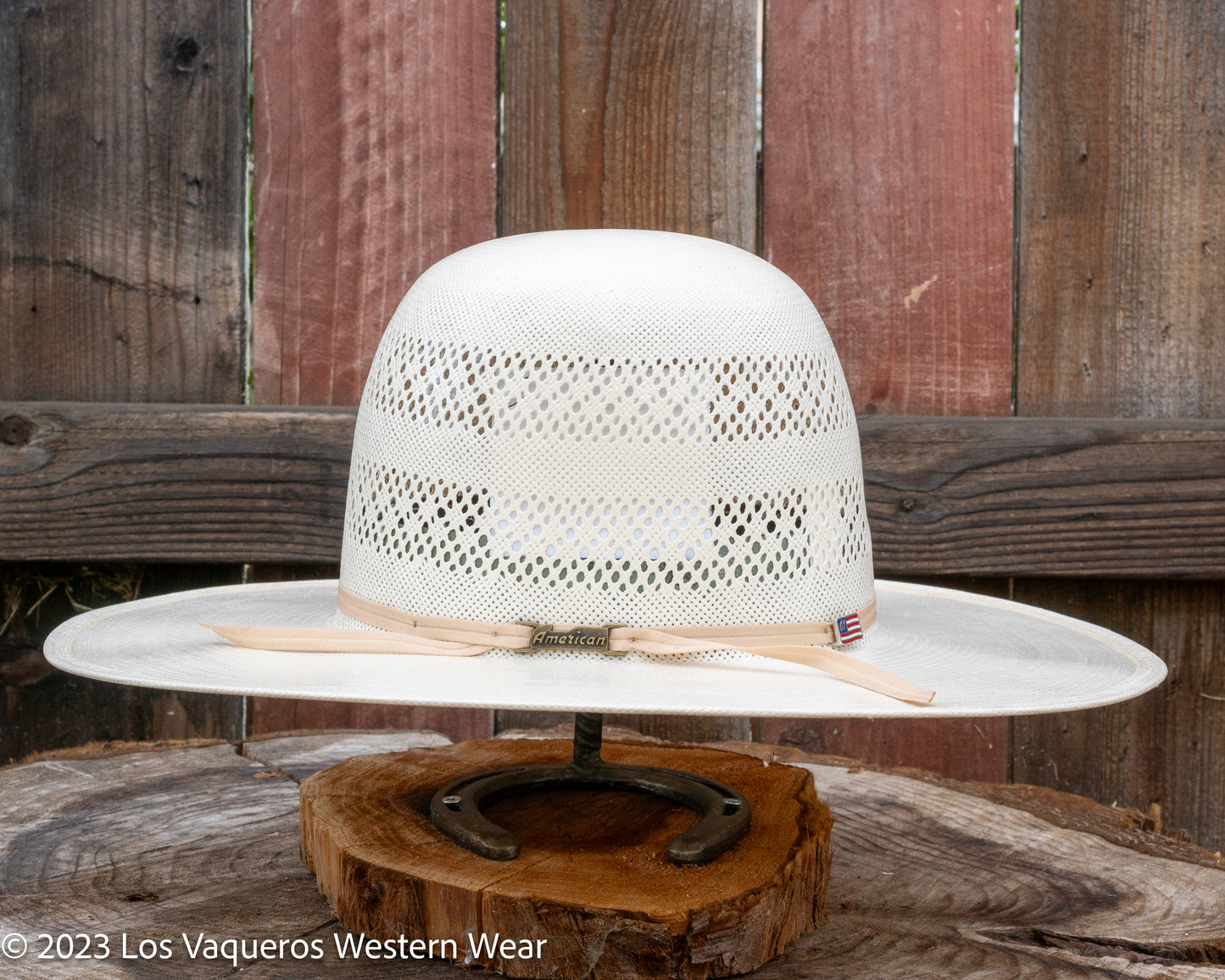 American Hat Company Straw Hat Regular Crown Two Rounds White
