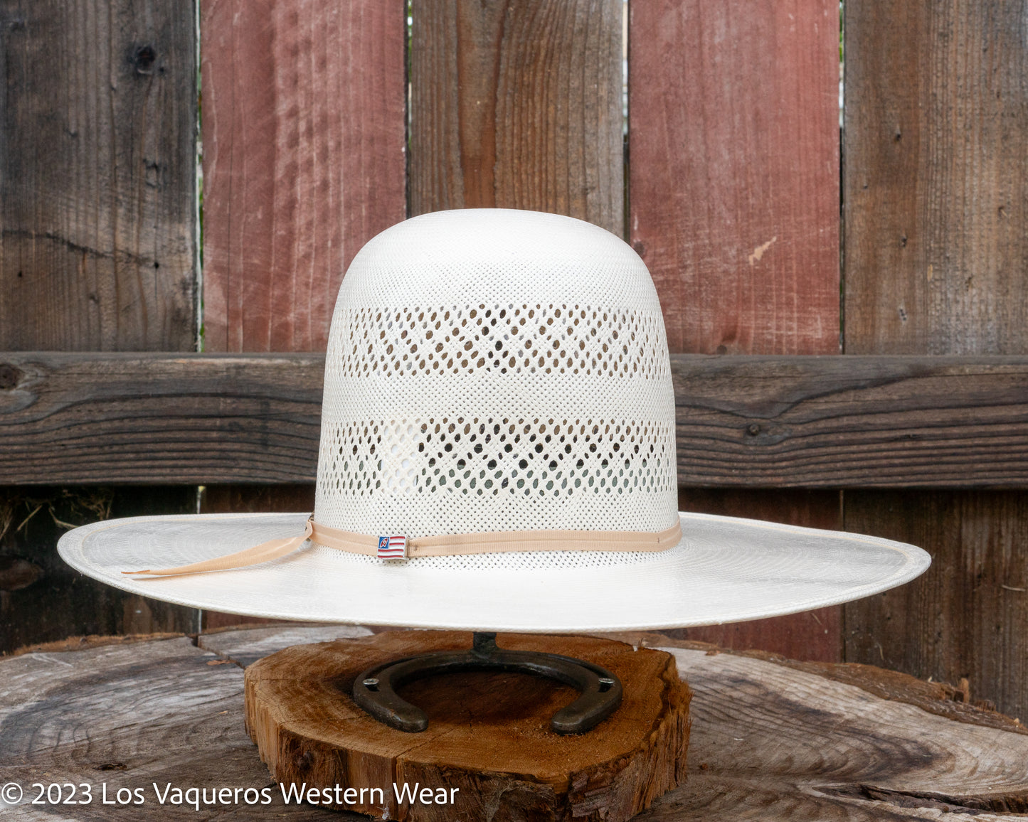 American Hat Company Straw Hat Regular Crown Two Rounds White