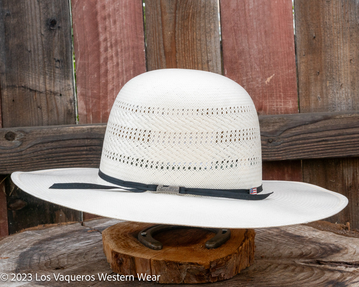 American Hat Company Straw Hat Regular Crown Three Rows White
