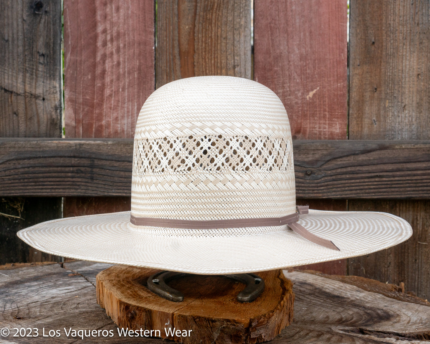 American Hat Company Straw Hat Regular Crown Charol Tan White