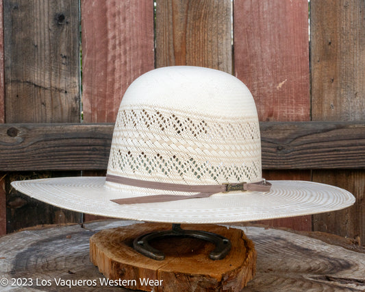 American Hat Company Straw Hat Regular Crown Two Rounds Tan White