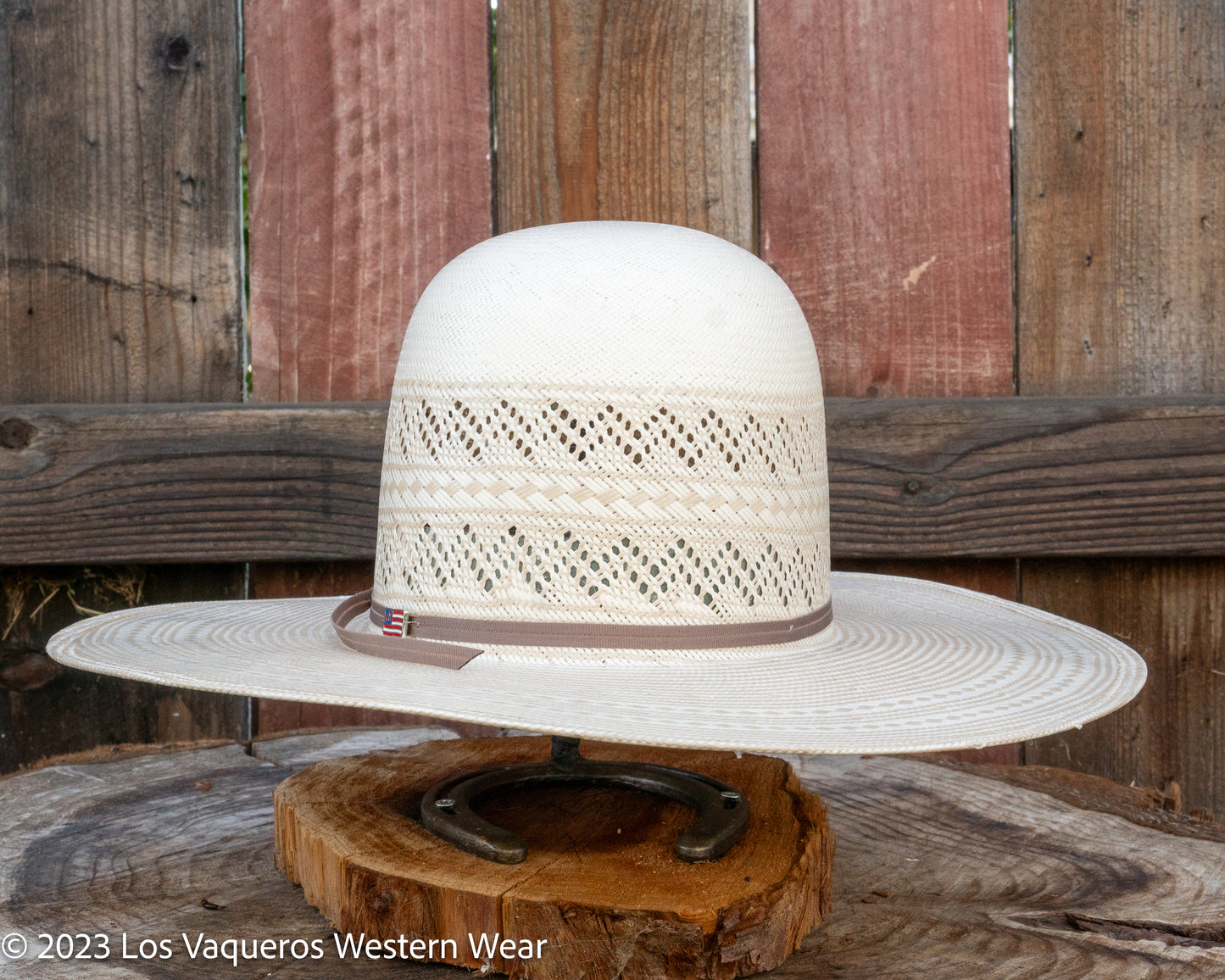 American Hat Company Straw Hat Regular Crown Two Rounds Tan White