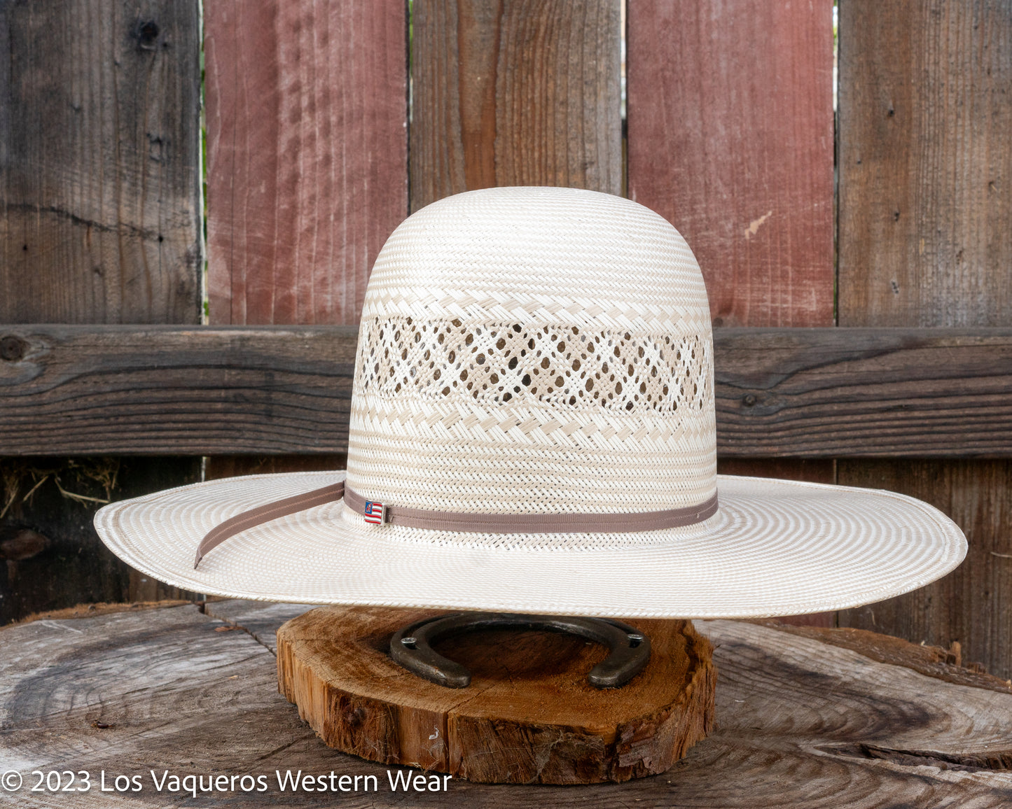 American Hat Company Straw Hat Regular Crown Charol Tan White