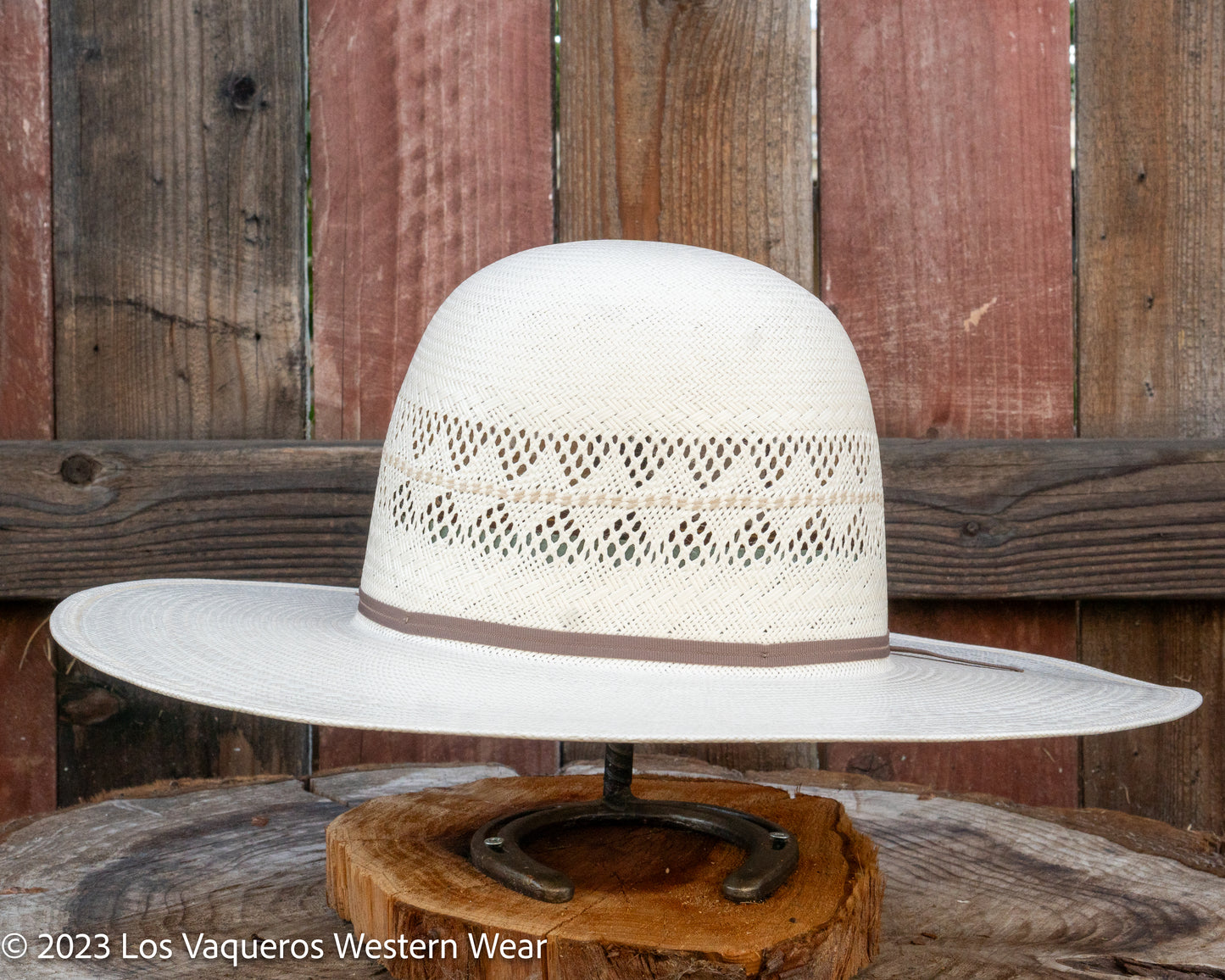 American Hat Company Straw Hat Regular Crown Pyramid Line White