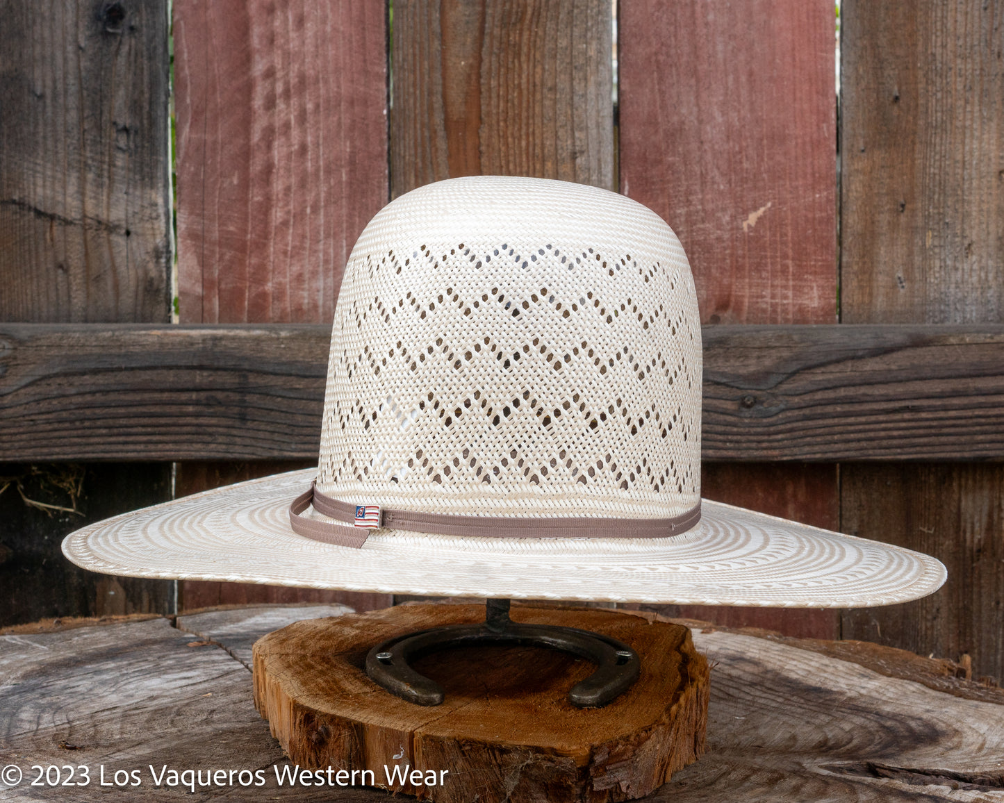 American Hat Company Straw Hat Regular Crown Waves Tan White